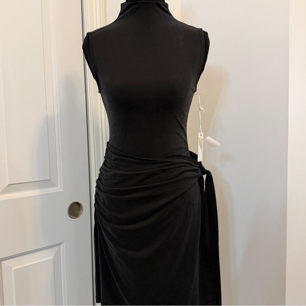 NWT - Good American - Jersey Mock Neck Wrap Tie-Waist Dress - Women's XS - Picture 5 of 9